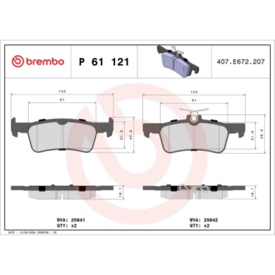 P61121_2.JPG Kit pastiglie freno, Freno a disco P 61 121 BREMBO per PEUGEOT