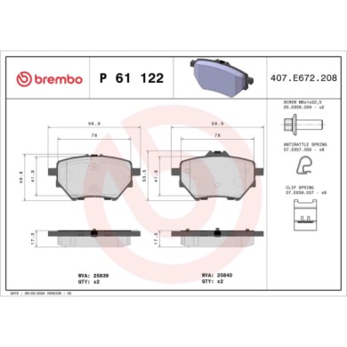 P61122_2.JPG Kit pastiglie freno, Freno a disco P 61 122 BREMBO per PEUGEOT CITROEN TOYOTA DS
