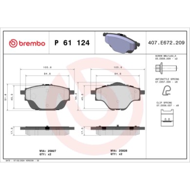 P61124_2.JPG Kit pastiglie freno, Freno a disco P 61 124 BREMBO per PEUGEOT CITROEN OPEL DS