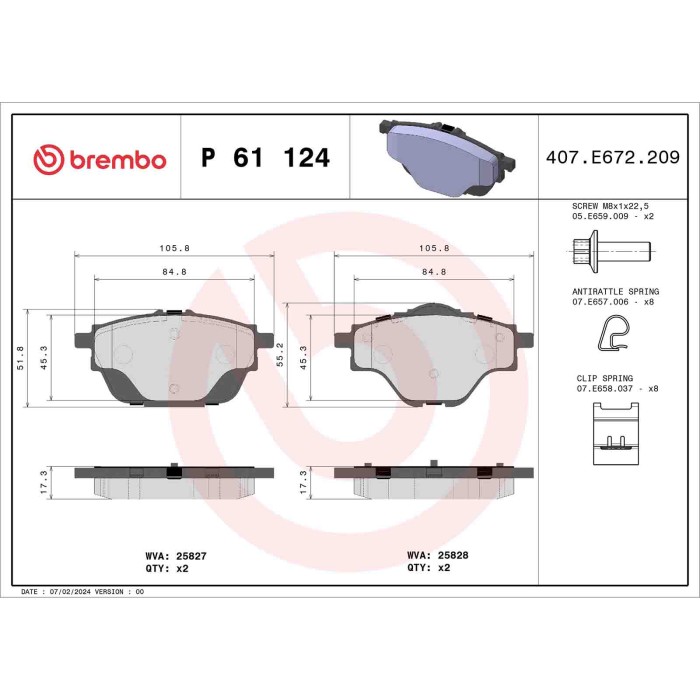 P61124_2.JPG Kit pastiglie freno, Freno a disco P 61 124 BREMBO per PEUGEOT CITROEN OPEL DS