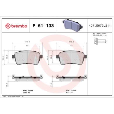 P61133_2.JPG Kit pastiglie freno, Freno a disco P 61 133 BREMBO per PEUGEOT CITROEN TOYOTA
