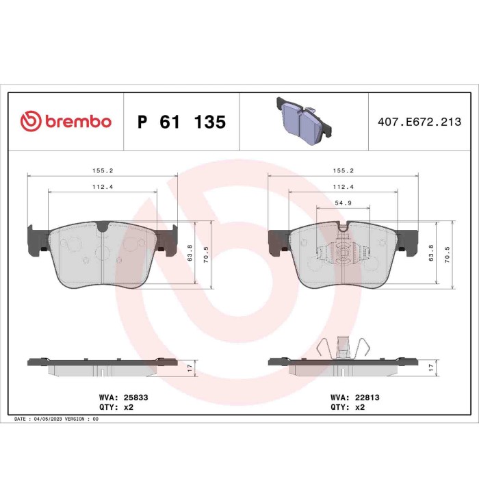 P61135_2.JPG Kit pastiglie freno, Freno a disco P 61 135 BREMBO per PEUGEOT CITROEN TOYOTA DS