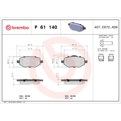P61140_2.JPG Kit pastiglie freno, Freno a disco P 61 140 BREMBO per PEUGEOT CITROEN OPEL JEEP