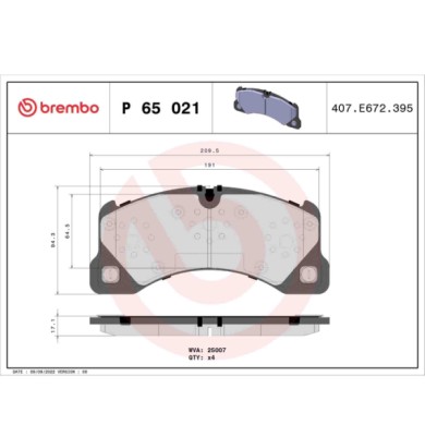P65021_2.JPG Kit pastiglie freno, Freno a disco P 65 021 BREMBO per AUDI VW PORSCHE BENTLEY
