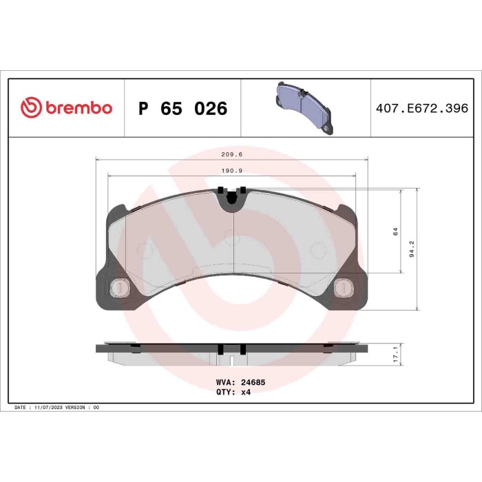 P65026_2.JPG Kit pastiglie freno, Freno a disco P 65 026 BREMBO per PORSCHE
