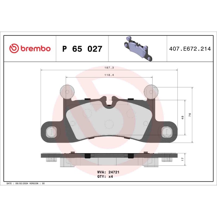 P65027_2.JPG Kit pastiglie freno, Freno a disco P 65 027 BREMBO per AUDI VW PORSCHE