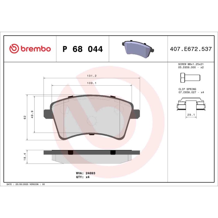P68044_2.JPG Kit pastiglie freno, Freno a disco P 68 044 BREMBO per RENAULT MERCEDES-BENZ