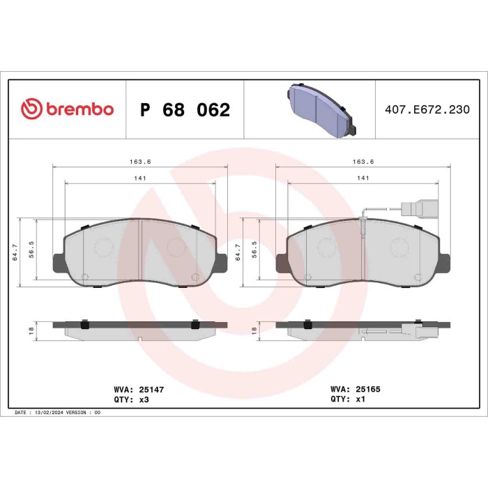 P68062_2.JPG Kit pastiglie freno, Freno a disco P 68 062 BREMBO per RENAULT OPEL NISSAN