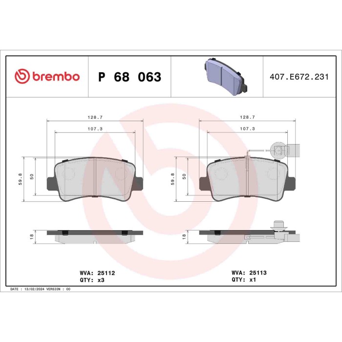 P68063_2.JPG Kit pastiglie freno, Freno a disco P 68 063 BREMBO per RENAULT OPEL NISSAN