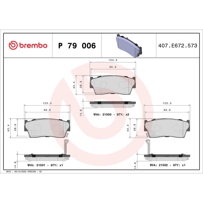 P79006_2.JPG Kit pastiglie freno, Freno a disco P 79 006 BREMBO per SUZUKI GEO