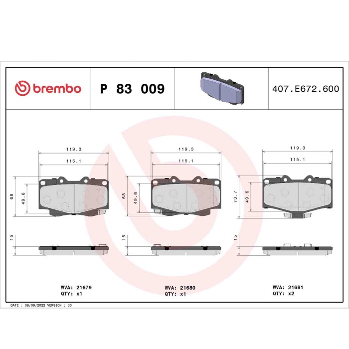 P83009_2.JPG Kit pastiglie freno, Freno a disco P 83 009 BREMBO per VW TOYOTA