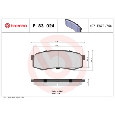 P83024_2.JPG Kit pastiglie freno, Freno a disco P 83 024 BREMBO per TOYOTA MITSUBISHI