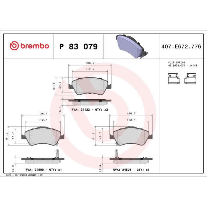 P83079_2.JPG Kit pastiglie freno, Freno a disco P 83 079 BREMBO per TOYOTA