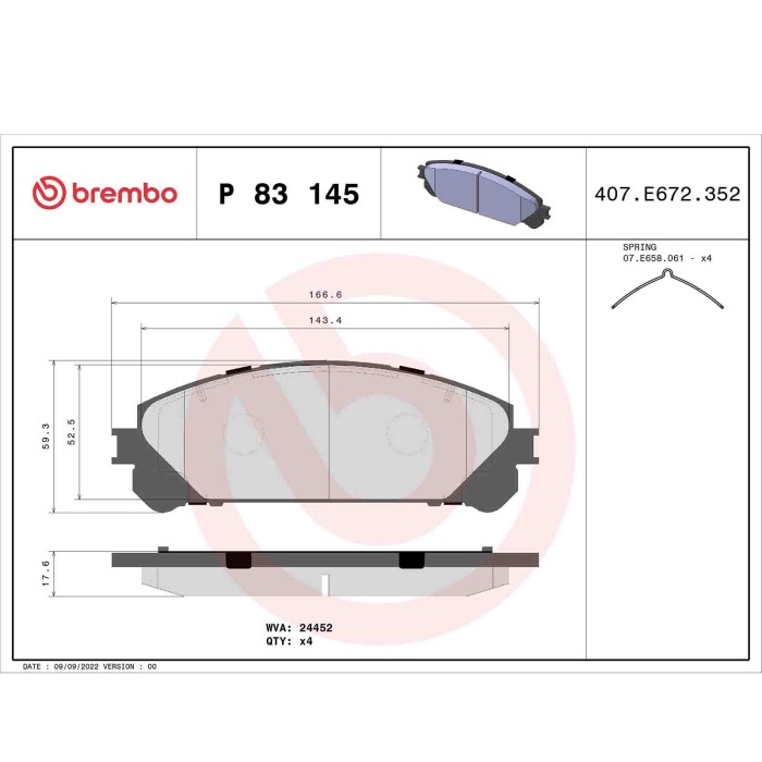 P83145_2.JPG Kit pastiglie freno, Freno a disco P 83 145 BREMBO per TOYOTA LEXUS SUBARU