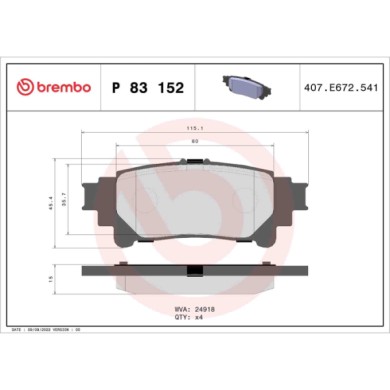 P83152_2.JPG Kit pastiglie freno, Freno a disco P 83 152 BREMBO per TOYOTA LEXUS