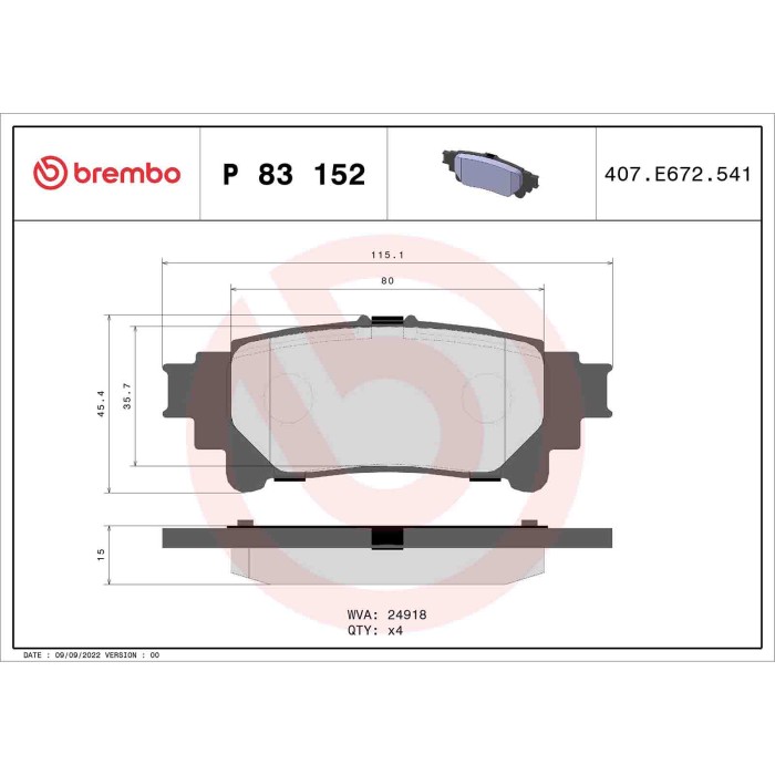 P83152_2.JPG Kit pastiglie freno, Freno a disco P 83 152 BREMBO per TOYOTA LEXUS