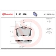 P85020_2.JPG Kit pastiglie freno, Freno a disco P 85 020 BREMBO per PEUGEOT CITROEN AUDI VW