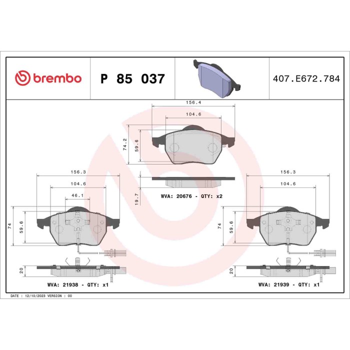 P85037_2.JPG Kit pastiglie freno, Freno a disco P 85 037 BREMBO per AUDI VW