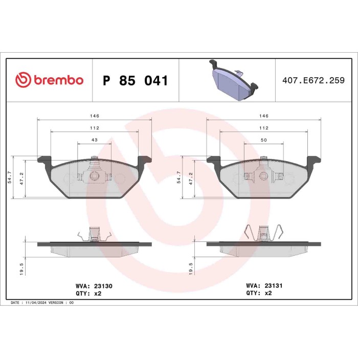 P85041_2.JPG Kit pastiglie freno, Freno a disco P 85 041 BREMBO per AUDI VW SEAT SKODA