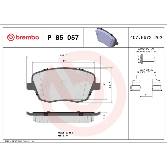 P85057_2.JPG Kit pastiglie freno, Freno a disco P 85 057 BREMBO per VW SEAT SKODA