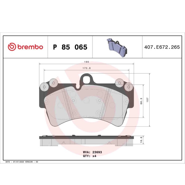 P85065_2.JPG Kit pastiglie freno, Freno a disco P 85 065 BREMBO per AUDI VW PORSCHE