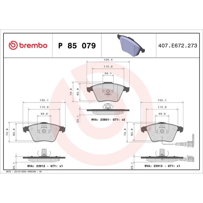 P85079_2.JPG Kit pastiglie freno, Freno a disco P 85 079 BREMBO per AUDI VW SEAT SKODA