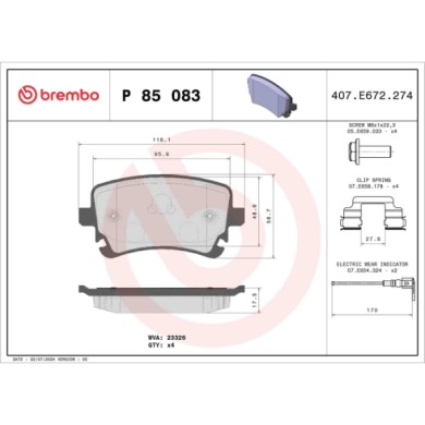 P85083_2.JPG Kit pastiglie freno, Freno a disco P 85 083 BREMBO per VW