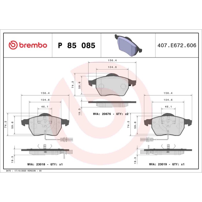 P85085_2.JPG Kit pastiglie freno, Freno a disco P 85 085 BREMBO per AUDI VW SEAT SKODA