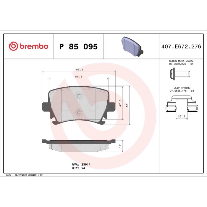 P85095_2.JPG Kit pastiglie freno, Freno a disco P 85 095 BREMBO per AUDI VW SEAT SKODA