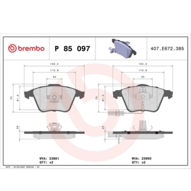 P85097_2.JPG Kit pastiglie freno, Freno a disco P 85 097 BREMBO per AUDI