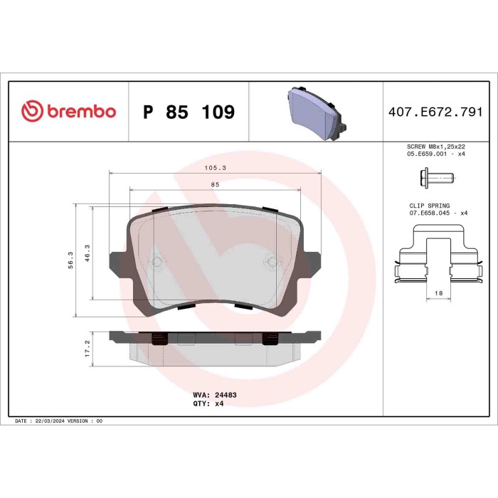 P85109_2.JPG Kit pastiglie freno, Freno a disco P 85 109 BREMBO per AUDI VW SEAT