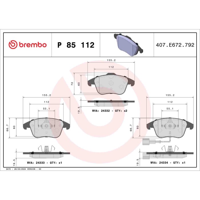 P85112_2.JPG Kit pastiglie freno, Freno a disco P 85 112 BREMBO per AUDI VW SEAT
