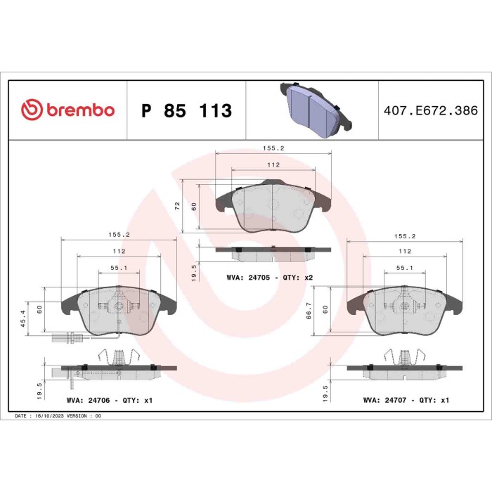 P85113_2.JPG Kit pastiglie freno, Freno a disco P 85 113 BREMBO per AUDI
