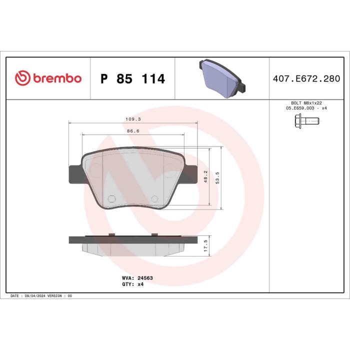 P85114_2.JPG Kit pastiglie freno, Freno a disco P 85 114 BREMBO per AUDI VW SEAT SKODA