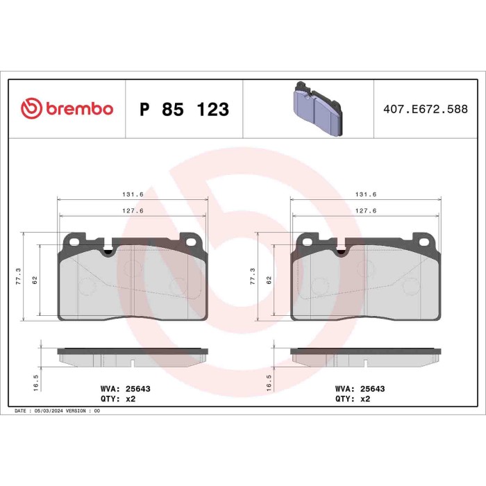 P85123_2.JPG Kit pastiglie freno, Freno a disco P 85 123 BREMBO per AUDI PORSCHE
