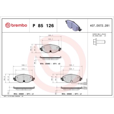 P85126_2.JPG Kit pastiglie freno, Freno a disco P 85 126 BREMBO per AUDI VW SEAT SKODA