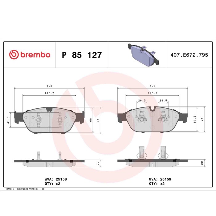 P85127_2.JPG Kit pastiglie freno, Freno a disco P 85 127 BREMBO per AUDI