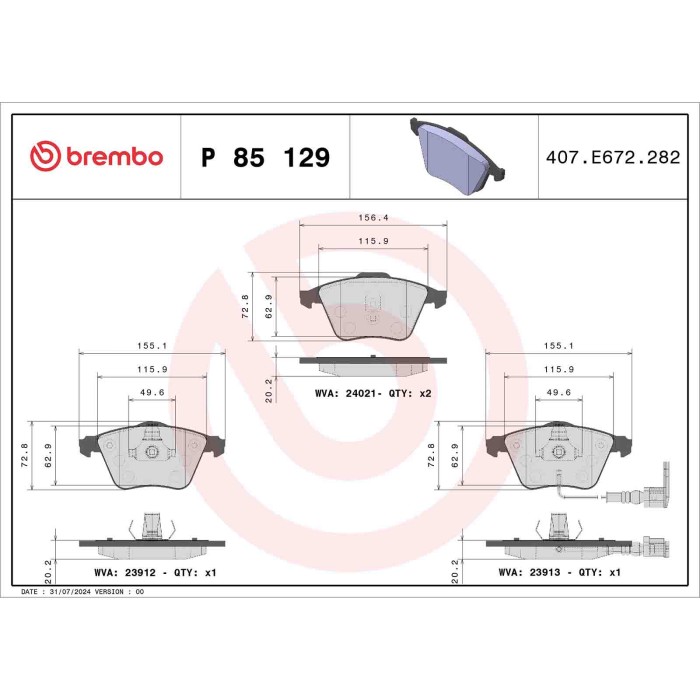 P85129X_2.JPG Kit pastiglie freno, Freno a disco P 85 129X BREMBO per AUDI VW SEAT