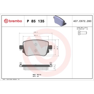 P85135_2.JPG Kit pastiglie freno, Freno a disco P 85 135 BREMBO per AUDI VW SEAT SKODA