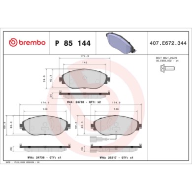 P85144_2.JPG Kit pastiglie freno, Freno a disco P 85 144 BREMBO per AUDI VW SEAT SKODA CUPRA