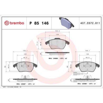 P85146_2.JPG Kit pastiglie freno, Freno a disco P 85 146 BREMBO per AUDI VW SEAT SKODA