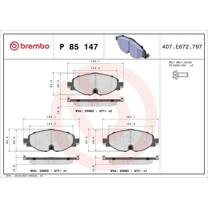 P85147_2.JPG Kit pastiglie freno, Freno a disco P 85 147 BREMBO per AUDI VW FORD SEAT SKODA