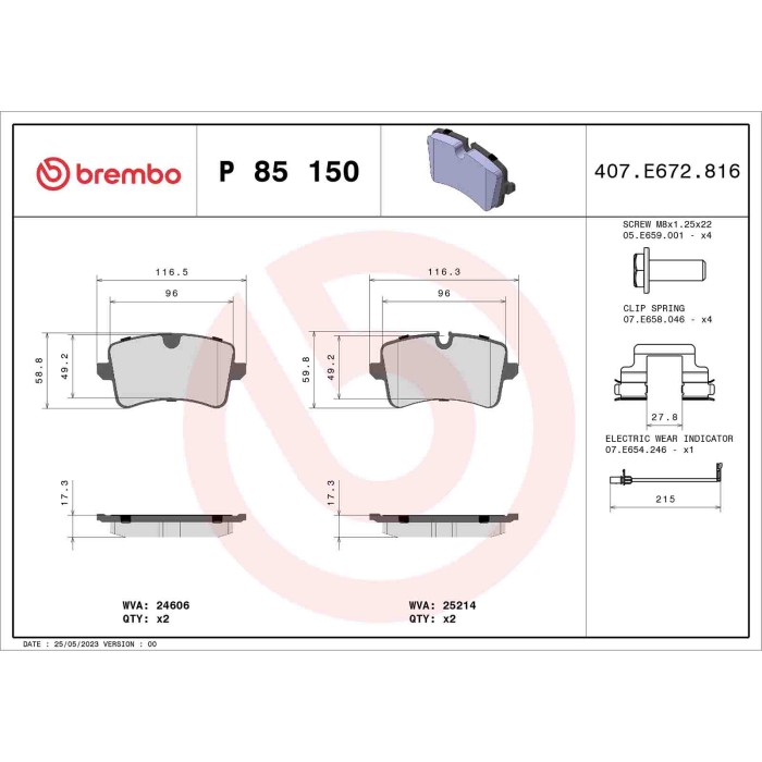 P85150_2.JPG Kit pastiglie freno, Freno a disco P 85 150 BREMBO per AUDI PORSCHE