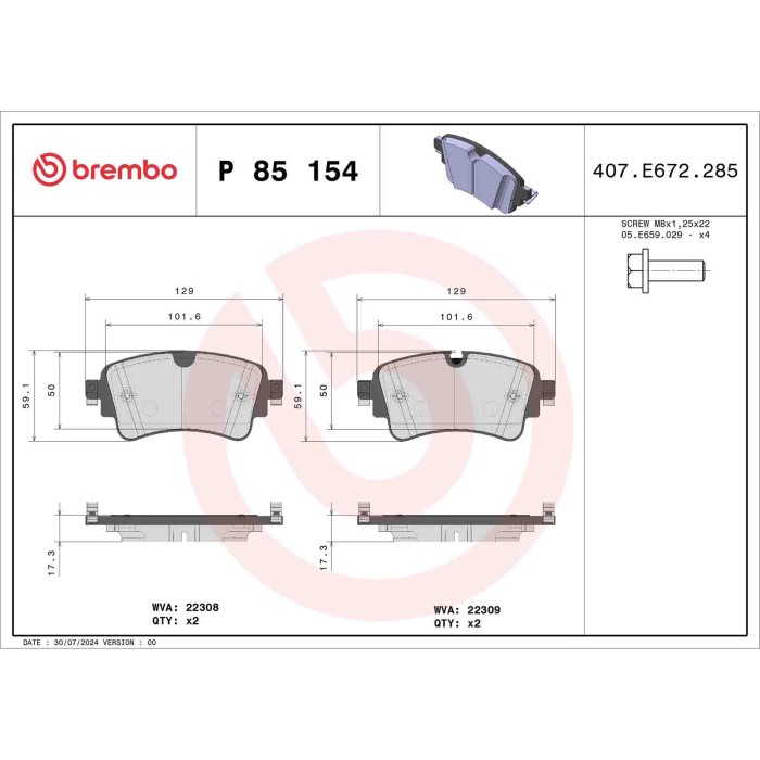 P85154_2.JPG Kit pastiglie freno, Freno a disco P 85 154 BREMBO per AUDI VW