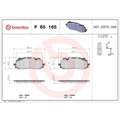P85165_2.JPG Kit pastiglie freno, Freno a disco P 85 165 BREMBO per AUDI VW CUPRA