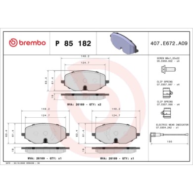 P85182_2.JPG Kit pastiglie freno, Freno a disco P 85 182 BREMBO per AUDI VW FORD SEAT SKODA