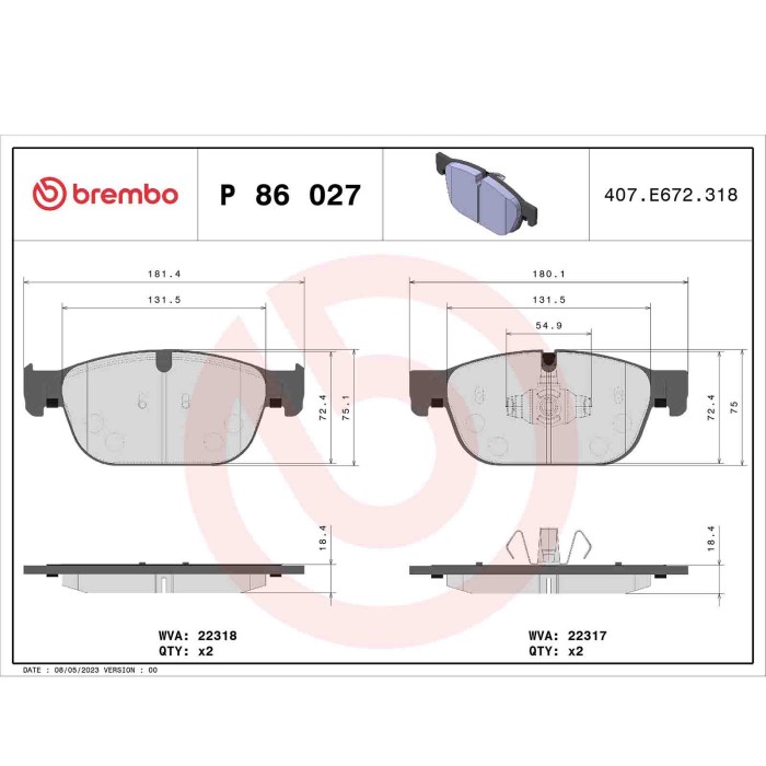 P86027_2.JPG Kit pastiglie freno, Freno a disco P 86 027 BREMBO per VOLVO POLESTAR