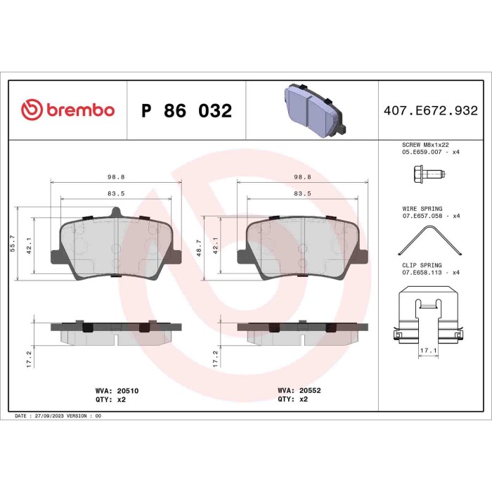 P86032_2.JPG Kit pastiglie freno, Freno a disco P 86 032 BREMBO per VOLVO LYNK & CO