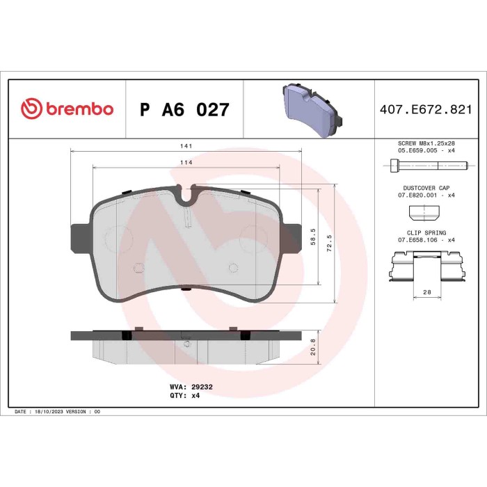 PA6027_2.JPG Kit pastiglie freno, Freno a disco P A6 027 BREMBO per IVECO