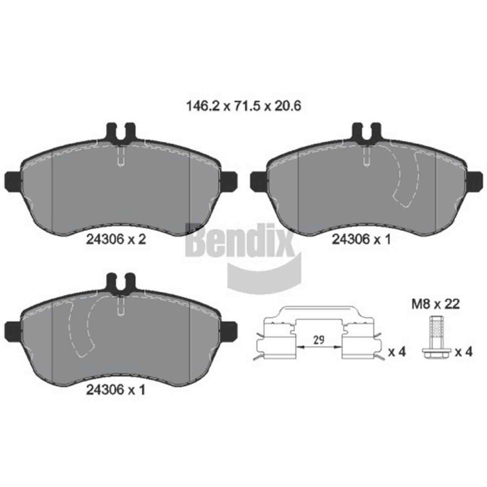 NEUTRO.jpg Kit pastiglie freno, Freno a disco BPD1415 BENDIX BRAKING per MERCEDES-BENZ